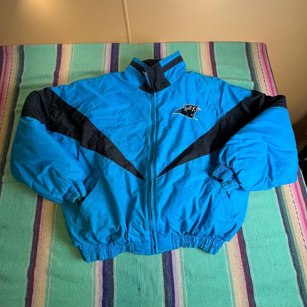 Chalk Line Carolina Panthers Jacket Mens XL Blue Vintage NFL Puffer Windbreaker